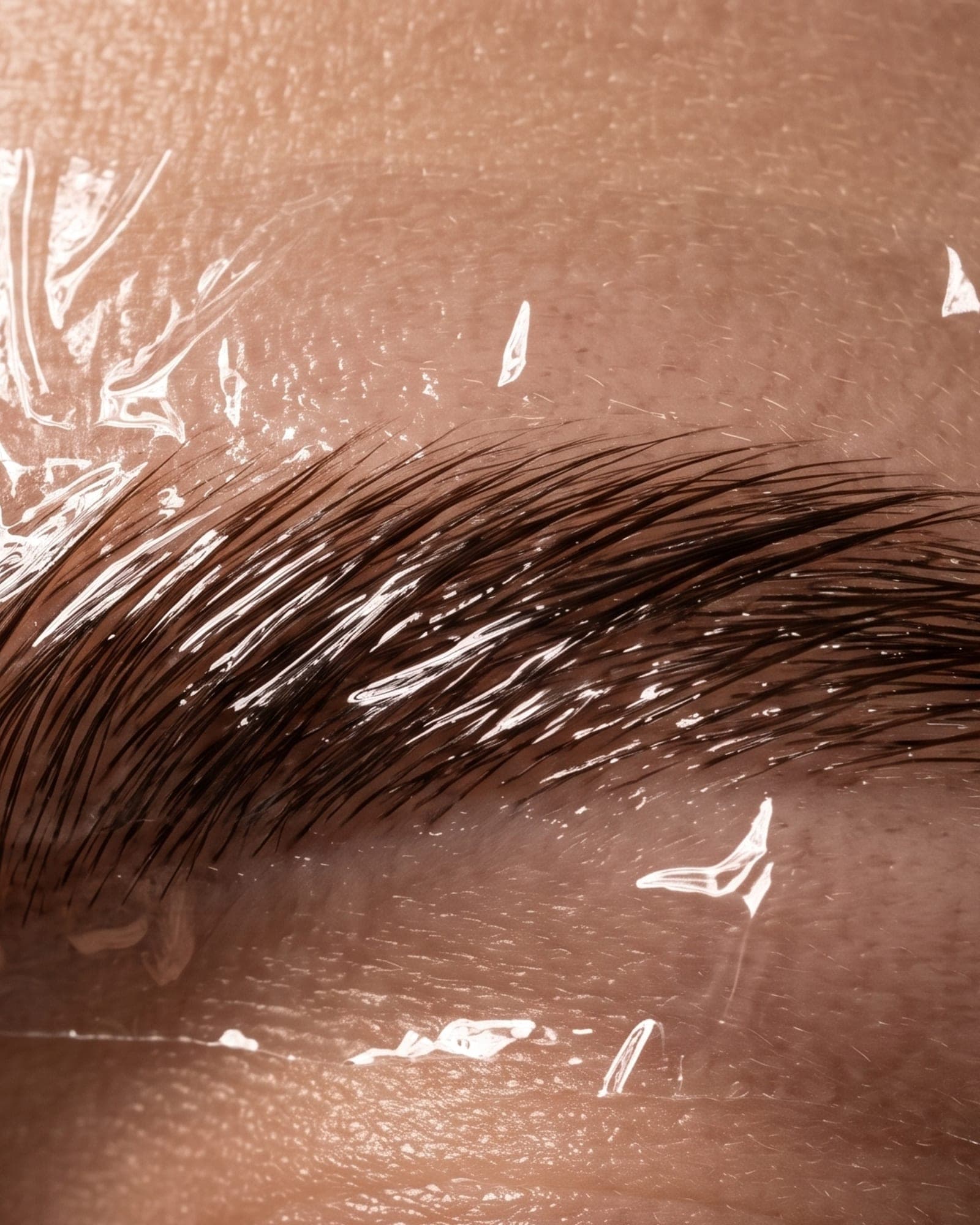 Close-up of a freshly laminated brow set with lifting film at The Spa on Phillips
